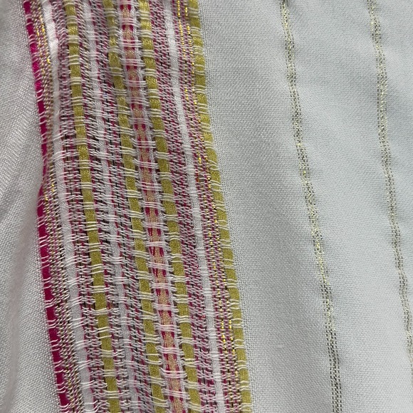 Elan Faux Wrap Mini Romper 3/4 Sleeve Multi Stripe Metallic Thread Large Viscose - Picture 2 of 6